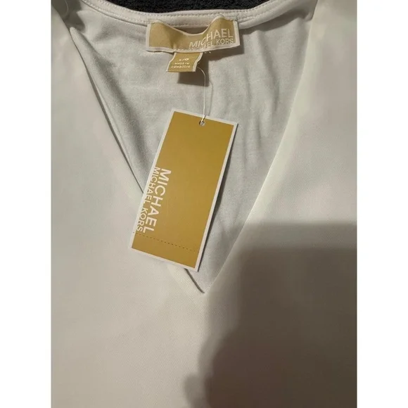 NWT MICHAEL KORS Womens Size L White Flowy Layered Side Slits Chic Casual Blouse - Picture 6 of 11